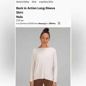 Lululemon Back in Action Long Sleeve